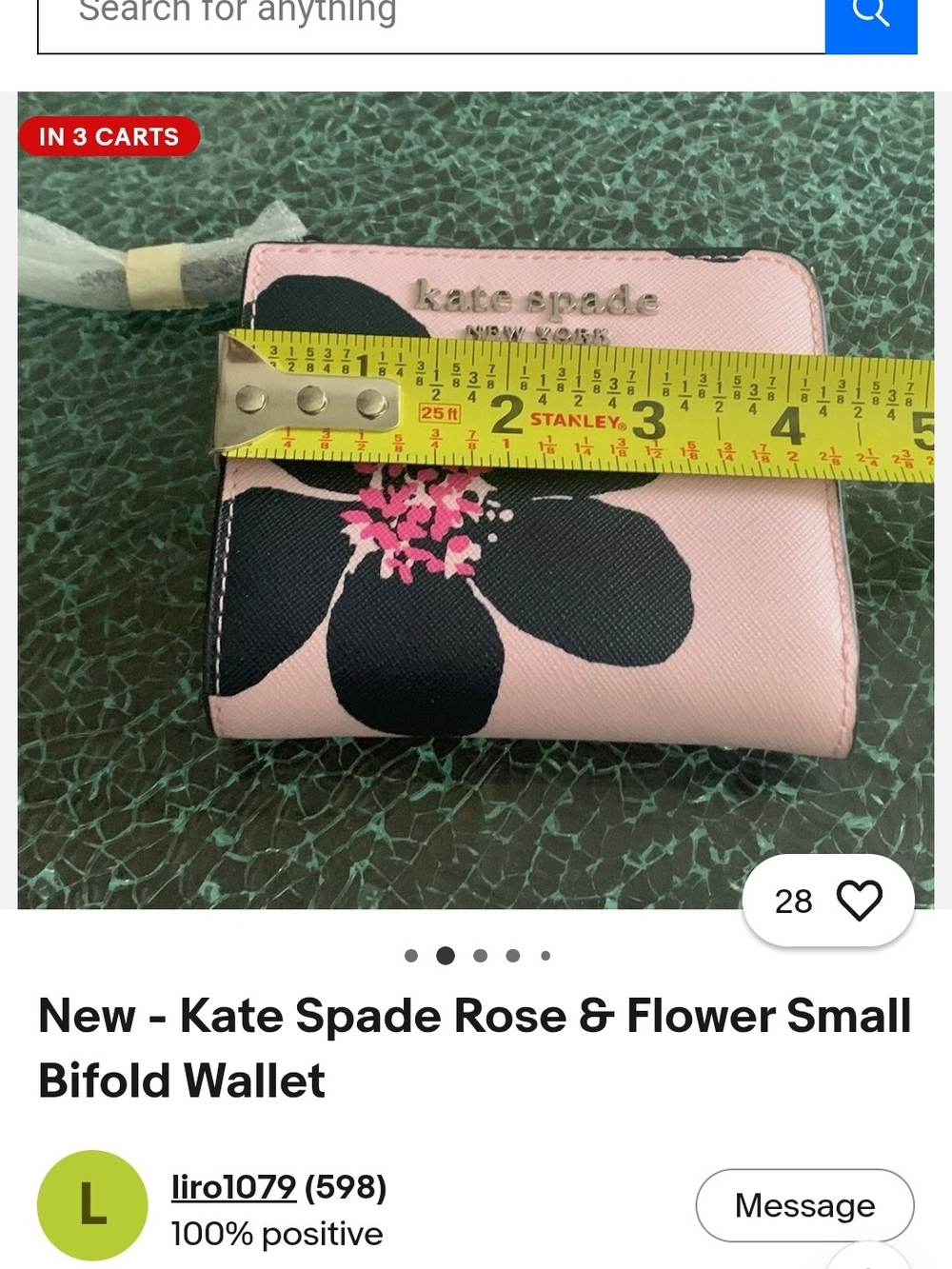 kate spade Pink Floral Bifold Wallet with Black Bloom - Picture 5 of 6